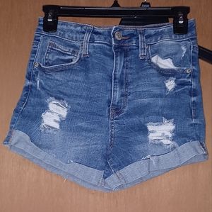 Women's Aeropostale, medium wash,  super high rise midi Jean shorts